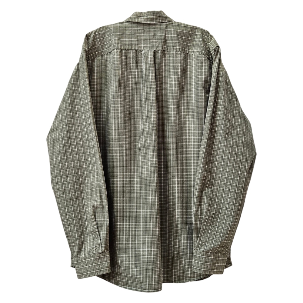 men's Eddie Bauer long sleeve button-down green and white plaid shirt - Picture 3 of 8